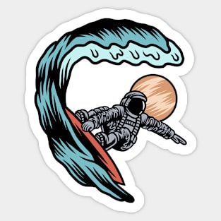 Surfing Astronaut Riding a Wave Sticker